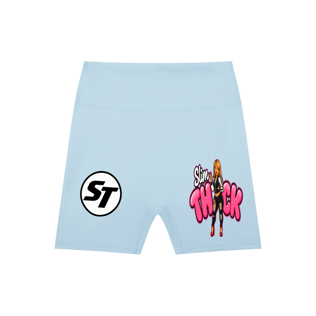 Slim Thick Caucasian High-Waisted Blend Biker Shorts