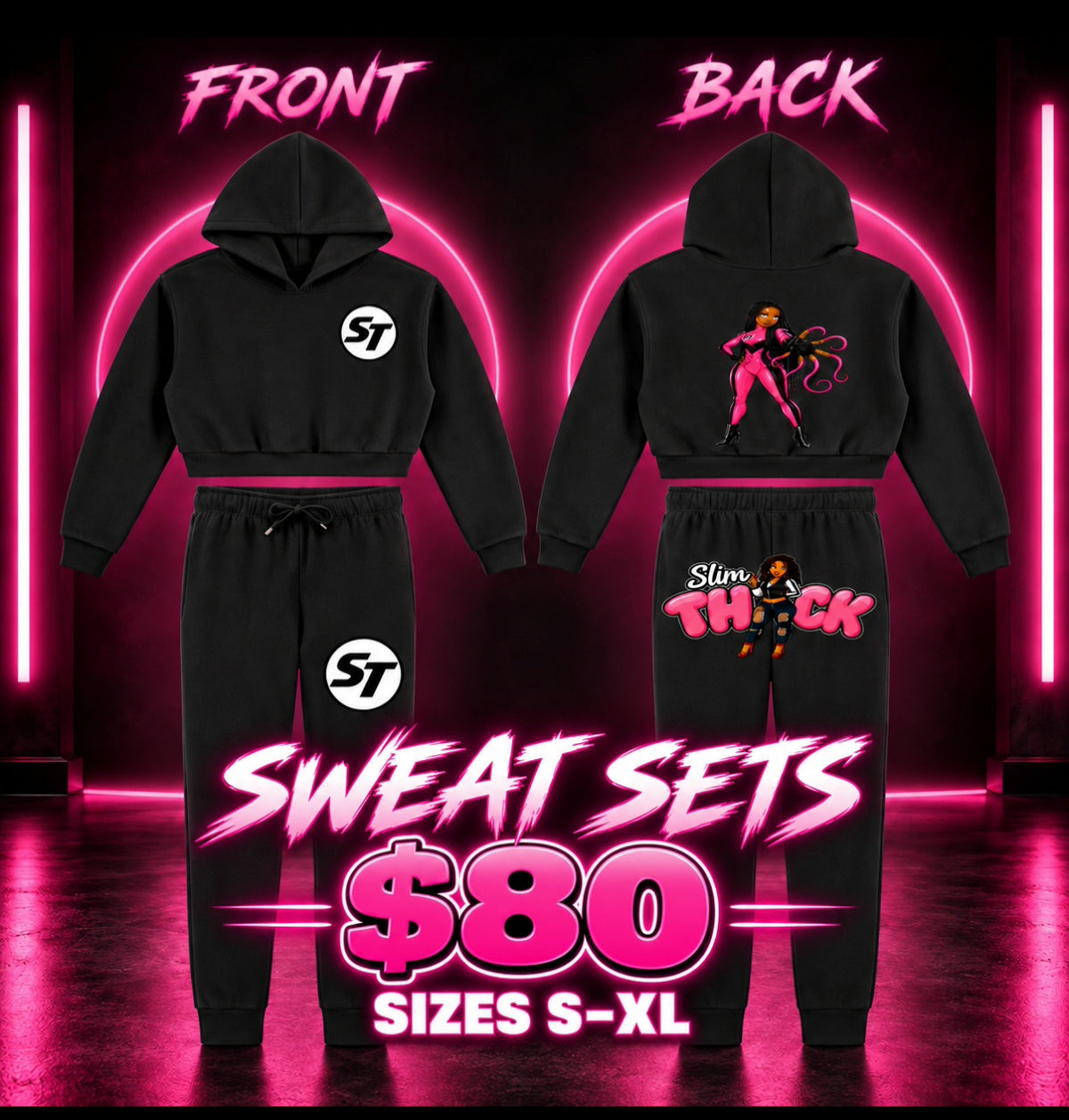 Black Queen Slim Thick 2 piece Sweat Suit